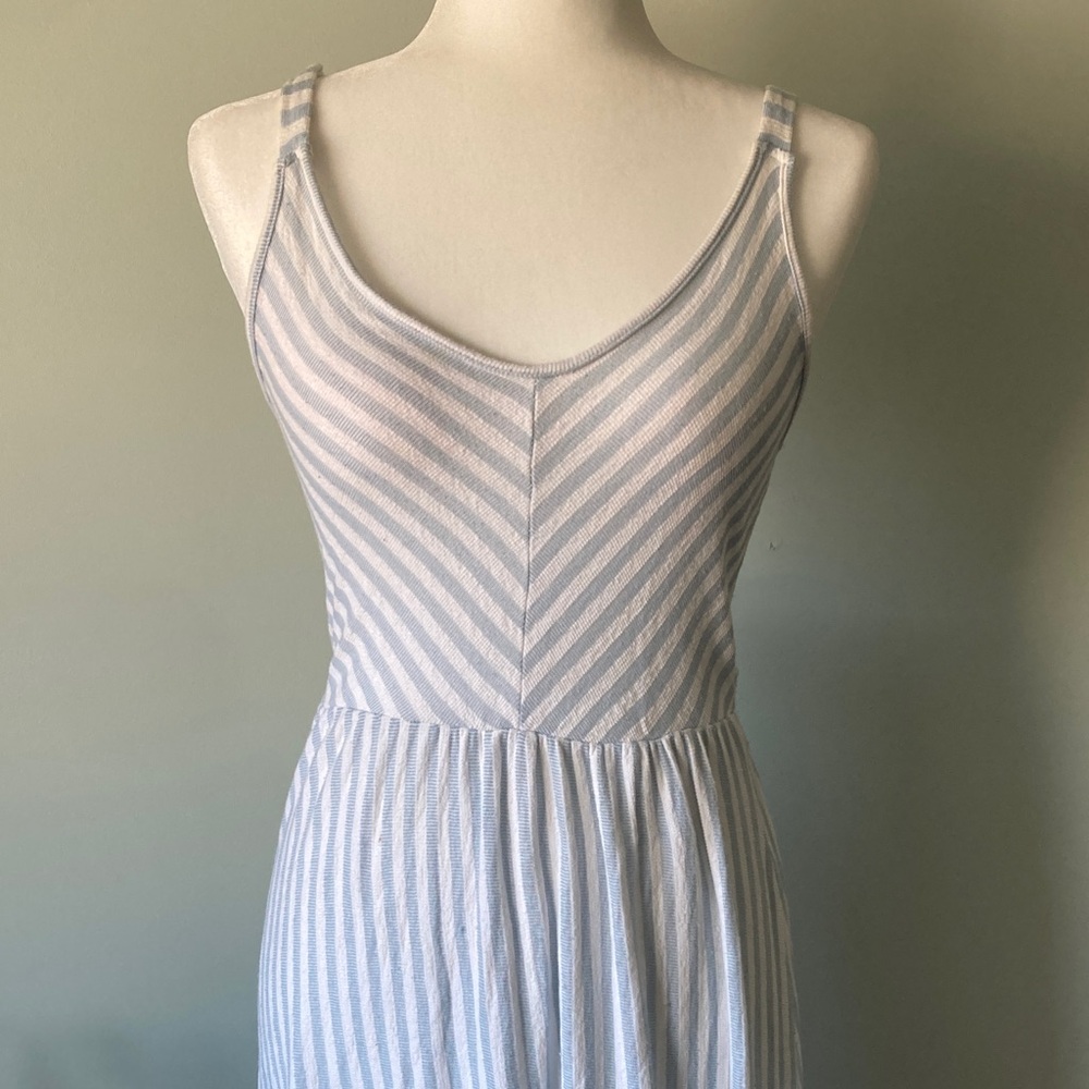 Caution to the wind Striped Blue and White Maxi Dress Medium